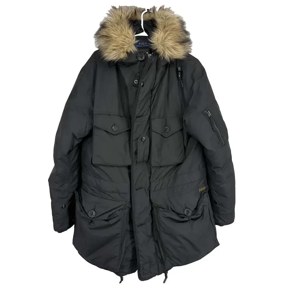 Polo Ralph Lauren Men M Puffer Parka Coat Down Insulated Black Cargo Military